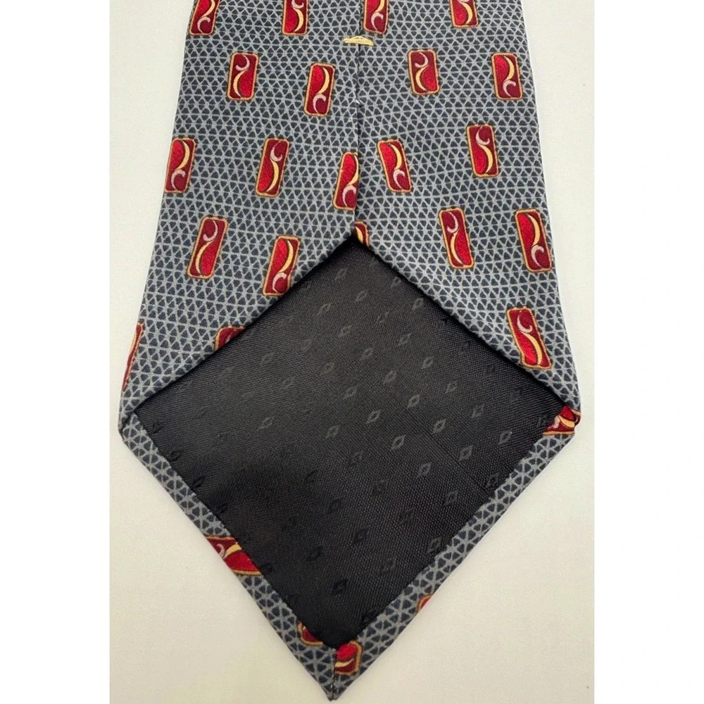 Bill Blass Black Label 100% Silk Tie Gray Geometric Burgundy Men's Tie